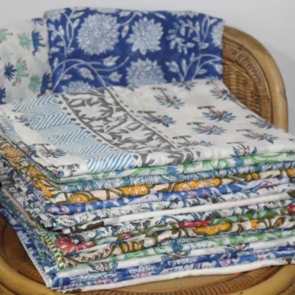 Versatile Floral India Print Cotton Fabric, 45.5 x 75 inches, White, Aqua, Red - Picture 5 of 5